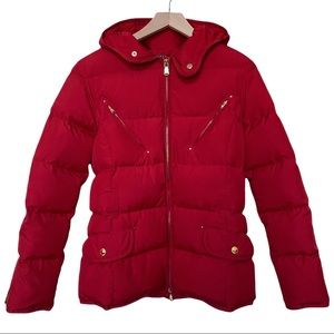 Lauren Ralph Lauren Lipstick Red Hooded Down Puffer Zippered Coat Winter Jacket